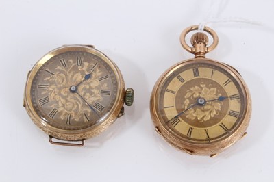 Lot 860 - Early 20th century 14ct gold wristwatch and 14ct gold cased fob watch (2)