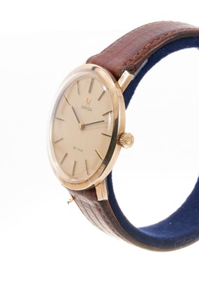 Lot 608 - 1970s Omega De Ville 9ct gold wristwatch on leather strap