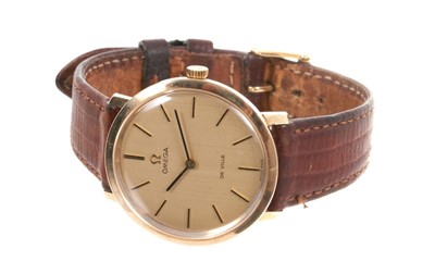 Lot 608 - 1970s Omega De Ville 9ct gold wristwatch on leather strap
