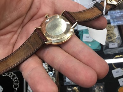 Lot 608 - 1970s Omega De Ville 9ct gold wristwatch on leather strap