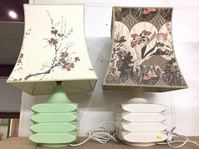 Lot 340 - Two 1970s ‘facette’ ceramic lamps with shades, possibly Cari Zalloni
