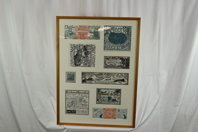 Lot 1127 - *Richard Bawden (b.1936) collection of eight Christmas card prints and a 1988 Private View invitation, mounted together in glazed frame
