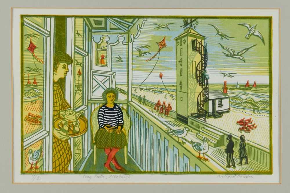 Lot 1125 - *Richard Bawden (b.1936) signed limited edition print - Crag Path, Aldeburgh, 22cm x 35cm, 7/85, mounted in glazed frame