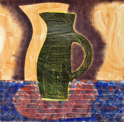 Lot 1291 - Dale Devereux Barker (b.1962), Vitreous enamel on steel, Vessel, signed and titled verso, 100cm square