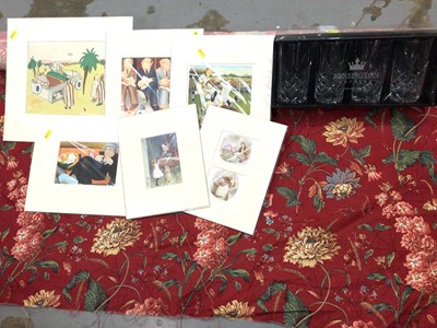 Lot 358 - G.P. & J. Baker Ltd 'Summer Lease' fabric roll, together with Beryl Cook and other prints and a set of four Kensington Crystal glasses