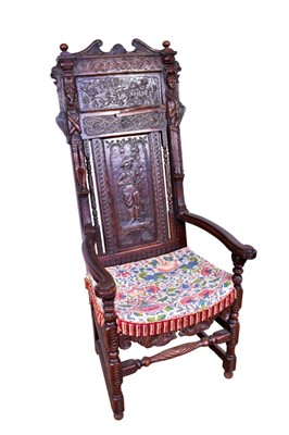 Lot 1328 - 17th century style carved oak wainscot chair