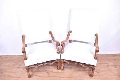 Lot 1342 - Pair of Continental Carolean style walnut open armchairs