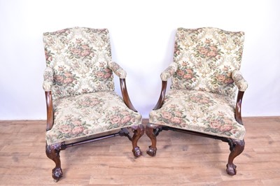Lot 1358 - Pair of mid-18th century style mahogany Gainsborough armchairs