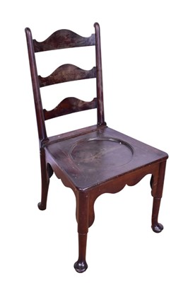 Lot 1357 - 18th century red walnut ladder back hall chair with dished solid seat