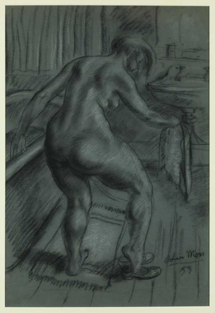 Lot 1183 - *Colin Moss ARCA (1914-2005) chalk and charcoal - The Bather, signed and dated ‘53, 53cm x 36cm, in glazed frame