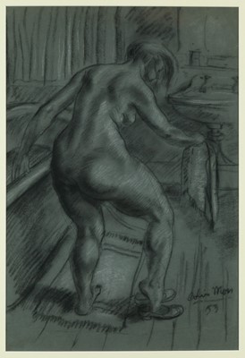Lot 1183 - *Colin Moss ARCA (1914-2005) chalk and charcoal - The Bather, signed and dated ‘53, 53cm x 36cm, in glazed frame