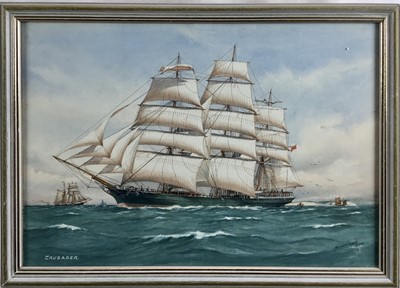 Lot 45 - Pelham Jones (c.1890-c.1950) pair of watercolours - Clippers Crusader and Harbinger at Sea, both signed and dated 1944, 26cm x 38cm, in glazed frames