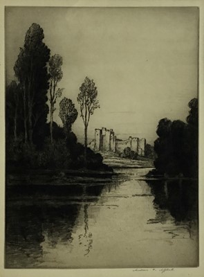 Lot 223 - Andrew Fairbairn AFFLECK (1874/75-1935/36), etching of Ludlow Castle, signed in pencill, framed and glazed