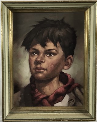 Lot 141 - Italian School 20th Century 
Head and shoulders study of a boy, oil on canvas, 
indistinctly signed, also inscribed verso, in painted 
frame. 30 x23cm.