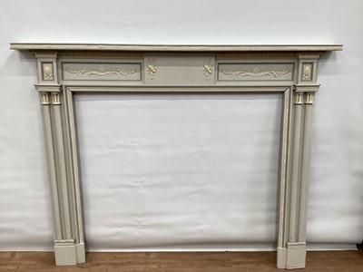 Lot 1382 - 18th century and later painted fire surround in the Adams style. Provenance: From Ashton Court, Bristol