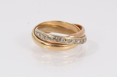 Lot 547 - 18ct three-colour gold ‘Russian wedding ring’