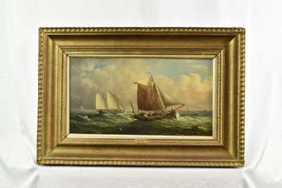 Lot 1188 - John Moore of Ipswich (1820-1902) oil on panel - vessels at sea, signed, 22cm x 39cm, in gilt frame