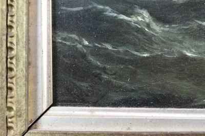 Lot 1188 - John Moore of Ipswich (1820-1902) oil on panel - vessels at sea, signed, 22cm x 39cm, in gilt frame