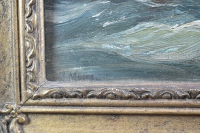 Lot 882 - Manner of John Moore of Ipswich (1820-1902) oil on canvas - vessels off the coast, signed, 23cm x 30.5cm, in gilt frame
