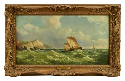 Lot 919 - John James Wilson (1818-1875) oil on canvas - vessels off the coast, 25.5cm x 45.5cm, in gilt frame