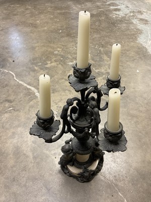 Lot 174 - Classical style bronze and alabaster four branch candelabra