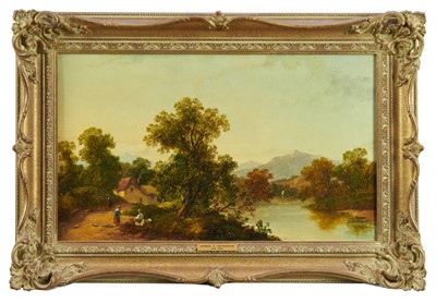 Lot 920 - James Edwin Meadows (1828-1888) oil on canvas - Figures at rest in river landscape, 31cm x 51cm, in gilt frame