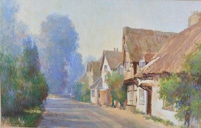 Lot 1196 - James Chambury (1927-1994) watercolour and pastel - Chelsworth, signed and inscribed, 42cm x 65cm, in glazed frame