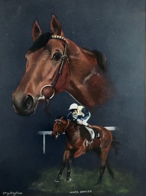 Lot 64 - D. M. Gillingham, pastel on paper, the racehorse 'Ninja Dancer', signed and inscribed, 71cm x 53cm, in glazed frame