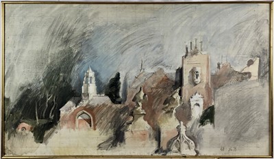 Lot 153 - Howard Barnes (1937-2017) oil on board, Wivenhoe House, signed and dated '76, 54 x 90cm