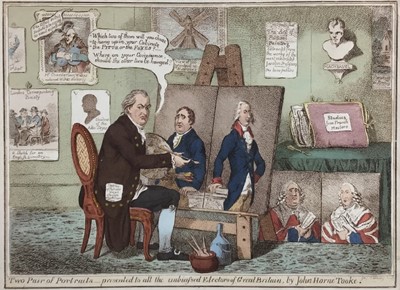 Lot 202 - 18th century Gillray engraving - 'Two Pair of Portraits - presented to all the unbiased Electors of Great Britain, by John Horne Tooke'