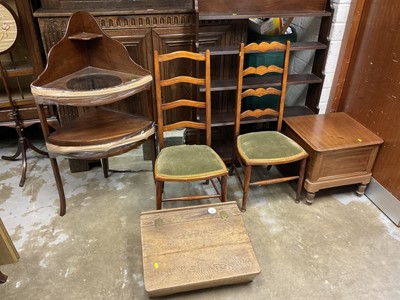 Lot 1236 - Georgian mahogany corner wash stand, together with oak tabletop desk, box commode and two side chairs