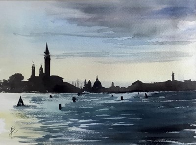 Lot 217 - Frankie Cummins, contemporary, watercolour - Grand Canal Entrance, initialled, 29cm x 39cm, in glazed frame