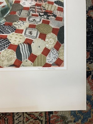 Lot 1121 - *Richard Bawden (b.1936) signed etching and aquatint - Flowers and Patchwork, AP, 50.5cm x 40.5cm with mount, unframed