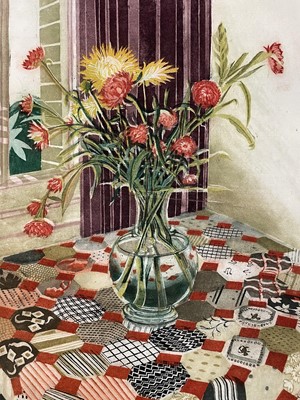 Lot 1121 - *Richard Bawden (b.1936) signed etching and aquatint - Flowers and Patchwork, AP, 50.5cm x 40.5cm with mount, unframed