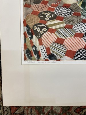 Lot 1121 - *Richard Bawden (b.1936) signed etching and aquatint - Flowers and Patchwork, AP, 50.5cm x 40.5cm with mount, unframed