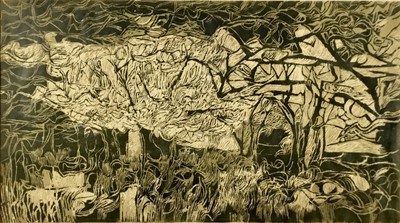 Lot 226 - John Addyman (1929-2006) signed linocut - Friday Wood, 1959, 48cm x 63cm, framed