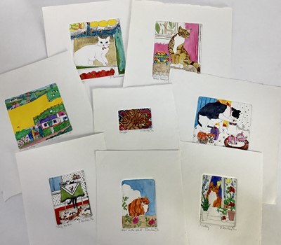 Lot 235 - D Sandham (Contemporary) eight various hand coloured etchings, cats, each signed inscribed and numbered, the largest image 15 x 11cm