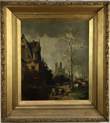 Lot 250 - Late 19th century oil on canvas - Continental Town, 54cm x 46cm, in gilt frame