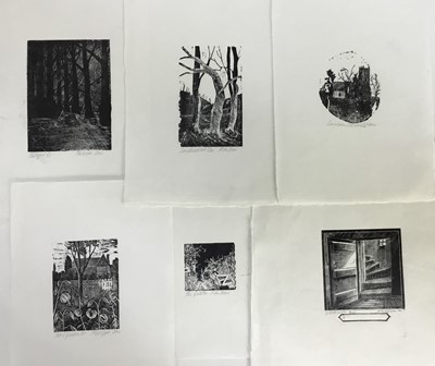 Lot 241 - Philippa Dow (contemporary) woodcut, Front Garden, signed and numbered 1/25, 8 x 6.5cm, together with five others by the same hand