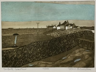 Lot 245 - John Brunsdon (1933-2014) etching and aquatint, Suffolk Coastline, signed and numbered 23 x 29cm, glazed frame