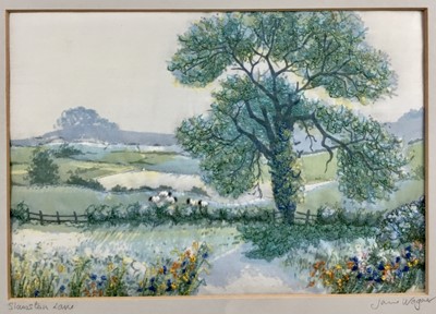 Lot 247 - Jane Wagner (contemporary) group of five embroidered landscapes, all signed and titled in glazed frames