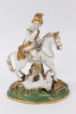 Lot 224 - An unusual Staffordshire porcelain group of George and the Dragon, circa 1840, perhaps Samuel Alcock