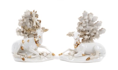 Lot 64 - A pair of Derby models of a stag and a doe, circa 1810