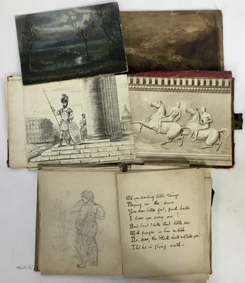 Lot 248 - Two small late Victorian albums containing drawings, watercolours and other works, various, 20 pages, average size 13cm x 17cm