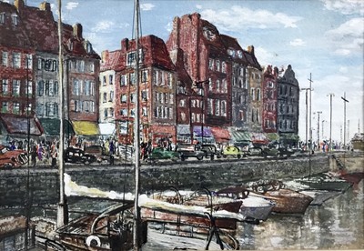 Lot 258 - Sonia Poliakov, 1950s mixed media on paper - Ostend Yacht Harbour, 1956, James Bourlet labels verso, 21cm x 30cm, in glazed frame