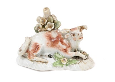 Lot 43 - A Derby model of a recumbent cow, circa 1770