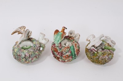 Lot 84 - Three 19th century Staffordshire ‘birds nest’ inkwells
