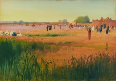 Lot 1224 - *Gerald Spencer Pryse (1882-1956) watercolour - The return from polo, Kangiwa Katsina, 54cm x 77cm, titled verso, unframed
