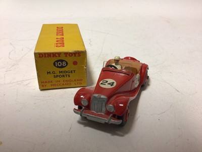 Lot 37 - Dinky Aston Martin DB3S No 104, MG Midget Sports No 108, Austin Healey '100' Sports No 109, all in original boxes (3)