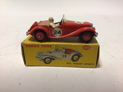 Lot 37 - Dinky Aston Martin DB3S No 104, MG Midget Sports No 108, Austin Healey '100' Sports No 109, all in original boxes (3)